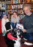 Richard, Sox and two young readers at Rickaro Bookshop